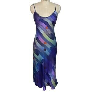 Untitled in Motion Bias Cut Slip Dress in Blue Abstract Print Size XS XSmall